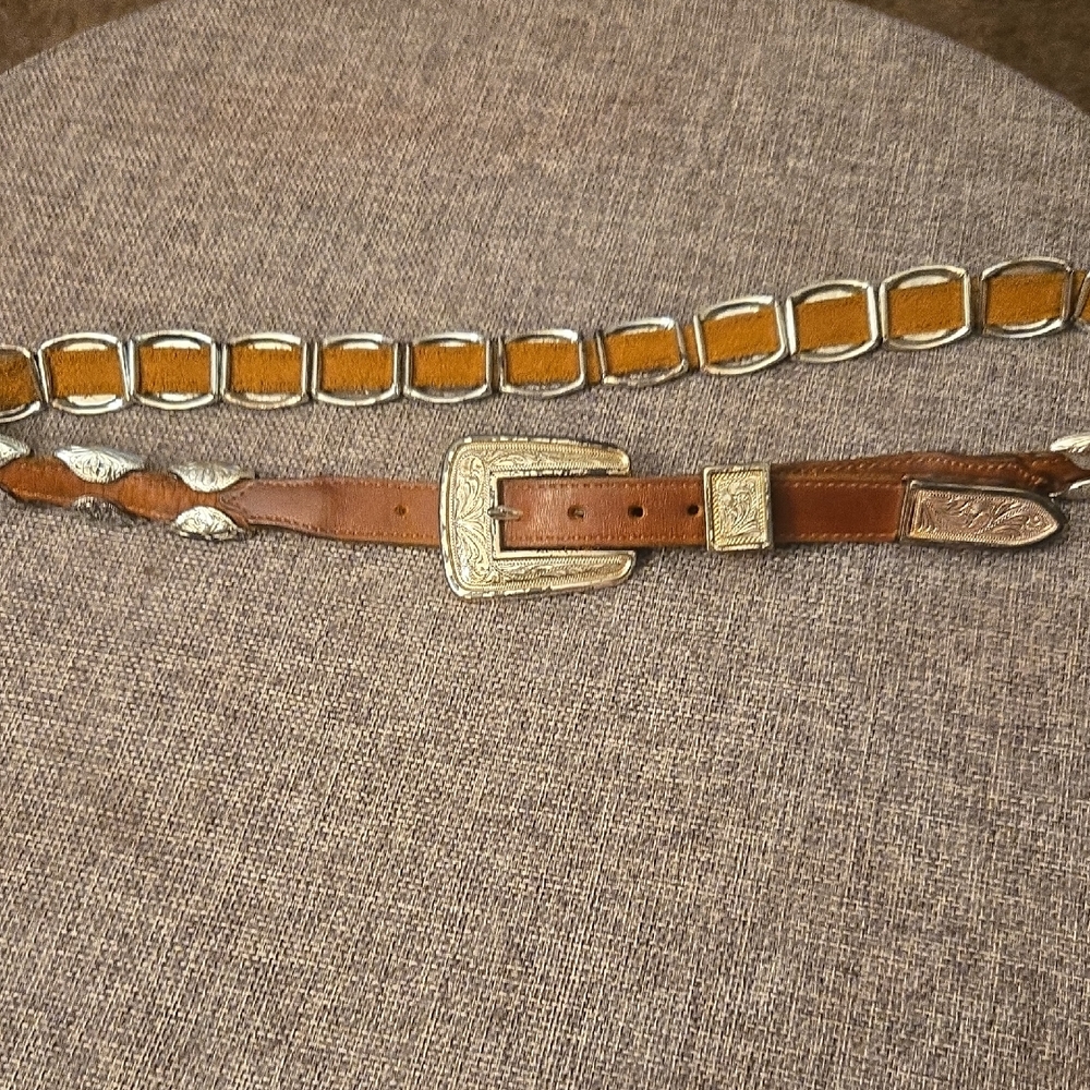 Stylish Brown Leather Belt with Silver Accents
